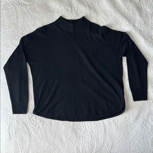 Madewell Black Relaxed Ribbed Sweatshirt with Mandarin Collar